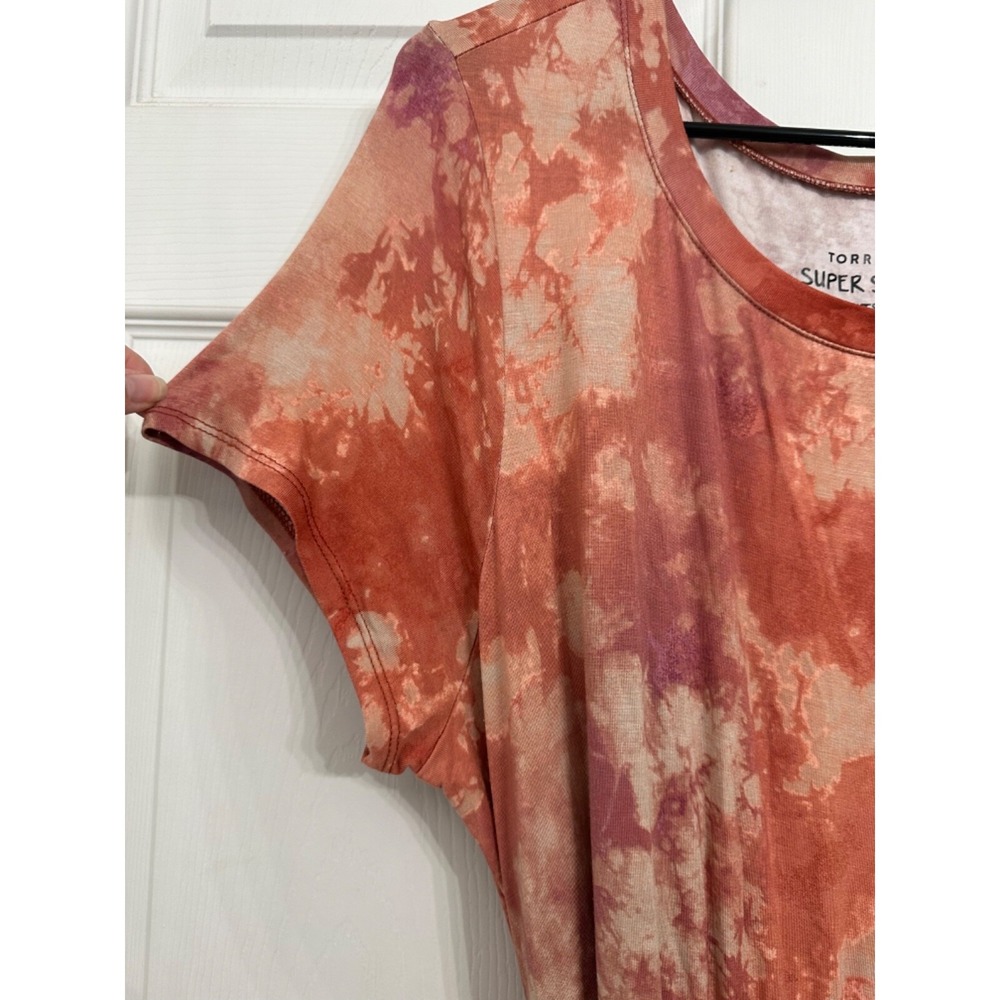 Torrid Size 2 18/20 Super Soft Knits Orange & Pink Tie Dye Tiered Belted Dress - Picture 3 of 7